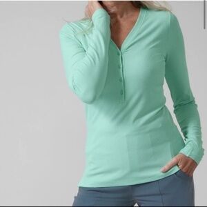 Athleta Blue Uptempo Ribbed Half Button Henley Size Large